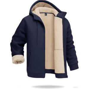 imageBoladeci Mens Sherpa Lined Hoodie Jacket Winter Warm Heavy Weight Zip Up Hooded Sweatshirt Thick Fleece CoatsNavy Blue