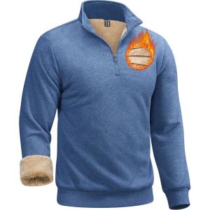 imageBoladeci Mens Quarter Zip Pullover Premium Sherpa Lined Sweatshirts Heavyweight Winter Cold WeatherBlue Grey