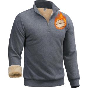 imageBoladeci Mens Quarter Zip Pullover Premium Sherpa Lined Sweatshirts Heavyweight Winter Cold WeatherDark Grey