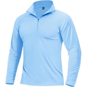 imageBoladeci Mens Quarter Zip Pullover Premium Fleece Lined Long Sleeve Golf Shirts Warm Hiking Shirts Lightweight SweatshirtsLightblue