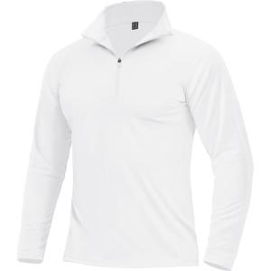 imageBoladeci Mens Quarter Zip Pullover Premium Fleece Lined Long Sleeve Golf Shirts Warm Hiking Shirts Lightweight SweatshirtsWhite