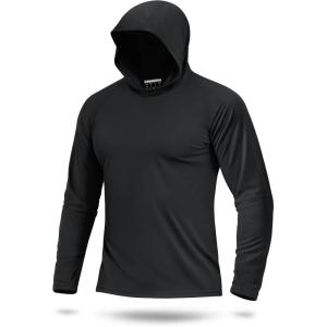 image:imageBoladeci Mens UPF 50 Sun Protection Lightweight Hoodie Shirts Long Sleeve Fishing Shirts SPF UV Hiking SwimBlack