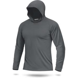 image:imageBoladeci Mens UPF 50 Sun Protection Lightweight Hoodie Shirts Long Sleeve Fishing Shirts SPF UV Hiking SwimDark Gray