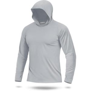 image:imageBoladeci Mens UPF 50 Sun Protection Lightweight Hoodie Shirts Long Sleeve Fishing Shirts SPF UV Hiking SwimLight Gray