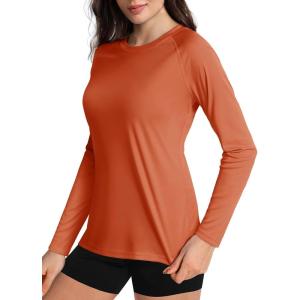 image:imageBoladeci Womens Sun Shirts UPF 50 UV Protection Rash Guard Long Sleeve Swim Shirts Quick Dry Lightweight Workout Tops01 Dark Orange