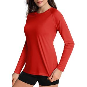 image:imageBoladeci Womens Sun Shirts UPF 50 UV Protection Rash Guard Long Sleeve Swim Shirts Quick Dry Lightweight Workout Tops01 Tomato Red