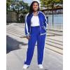 image:imageUOUA Womens Plus Size Jogging Suit 2 Piece Sweatsuit Long Sleeves Jacket amp Pants Two Piece Track Set OutfitStripe Blue