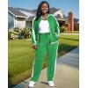 image:imageUOUA Womens Plus Size Jogging Suit 2 Piece Sweatsuit Long Sleeves Jacket amp Pants Two Piece Track Set OutfitStripe Green