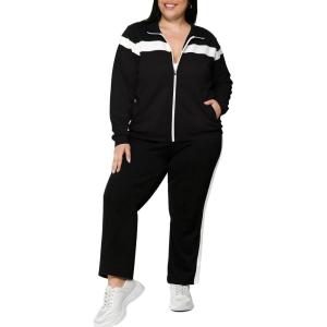 image:imageUOUA Plus Size Womens 2 Piece Sweatsuits Outfits Zip Up Jackets amp Sweatpants Casual Loungewear Tracksuit SetsBlack