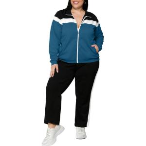 image:imageUOUA Plus Size Womens 2 Piece Sweatsuits Outfits Zip Up Jackets amp Sweatpants Casual Loungewear Tracksuit SetsBlackblue