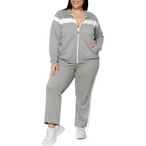 image:imageUOUA Plus Size Womens 2 Piece Sweatsuits Outfits Zip Up Jackets amp Sweatpants Casual Loungewear Tracksuit SetsGrey