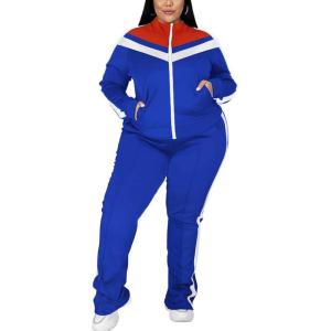 image:imageUOUA Womens Plus Size Jogging Suit 2 Piece Sweatsuit Long Sleeves Jacket amp Pants Two Piece Track Set OutfitRetro Blue