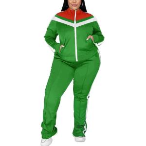 image:imageUOUA Womens Plus Size Jogging Suit 2 Piece Sweatsuit Long Sleeves Jacket amp Pants Two Piece Track Set OutfitRetro Green
