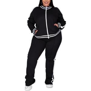 image:imageUOUA Womens Plus Size Jogging Suit 2 Piece Sweatsuit Long Sleeves Jacket amp Pants Two Piece Track Set OutfitStripe Black