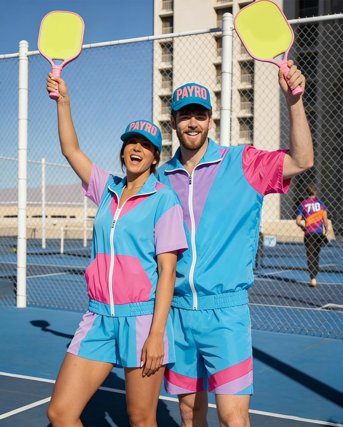image:imageUOUA 80s Outfit for Men 90s Color Block Costumes 2 Piece Retro Short Sleeve Jacket amp Shorts Set for PartyBlue