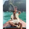 image:imageUOUA 2 Piece Short Sets for Men Summer Beach Outfits Stripe Texture Button Down Shirts amp Shorts Casual Vacation SetBeige