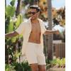 image:imageUOUA 2 Piece Short Sets for Men Summer Beach Outfits Stripe Texture Button Down Shirts amp Shorts Casual Vacation SetBeige
