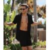 image:imageUOUA 2 Piece Short Sets for Men Summer Beach Outfits Stripe Texture Button Down Shirts amp Shorts Casual Vacation SetBlack