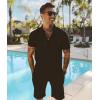 image:imageUOUA 2 Piece Short Sets for Men Summer Beach Outfits Stripe Texture Button Down Shirts amp Shorts Casual Vacation SetBlack