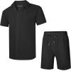 image:imageUOUA 2 Piece Short Sets for Men Summer Beach Outfits Stripe Texture Button Down Shirts amp Shorts Casual Vacation SetBlack