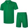 image:imageUOUA 2 Piece Short Sets for Men Summer Beach Outfits Stripe Texture Button Down Shirts amp Shorts Casual Vacation SetEmeraldgreen