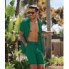 image:imageUOUA 2 Piece Short Sets for Men Summer Beach Outfits Stripe Texture Button Down Shirts amp Shorts Casual Vacation SetGreen