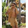 image:imageUOUA 2 Piece Short Sets for Men Summer Beach Outfits Stripe Texture Button Down Shirts amp Shorts Casual Vacation SetKhaki