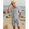 image:imageUOUA 2 Piece Short Sets for Men Summer Beach Outfits Stripe Texture Button Down Shirts amp Shorts Casual Vacation SetMottlegrey