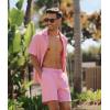 image:imageUOUA 2 Piece Short Sets for Men Summer Beach Outfits Stripe Texture Button Down Shirts amp Shorts Casual Vacation SetPink