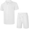 image:imageUOUA 2 Piece Short Sets for Men Summer Beach Outfits Stripe Texture Button Down Shirts amp Shorts Casual Vacation SetWhite