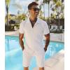 image:imageUOUA 2 Piece Short Sets for Men Summer Beach Outfits Stripe Texture Button Down Shirts amp Shorts Casual Vacation SetWhite