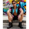 image:imageUOUA 80s Outfit for Men 90s Color Block Costumes 2 Piece Retro Short Sleeve Jacket amp Shorts Set for PartyBlack