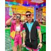 image:imageUOUA 80s Outfit for Men 90s Color Block Costumes 2 Piece Retro Short Sleeve Jacket amp Shorts Set for PartyBlack