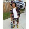 image:imageUOUA 80s Outfit for Men 90s Color Block Costumes 2 Piece Retro Short Sleeve Jacket amp Shorts Set for PartyBlackprint