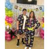 image:imageUOUA 80s Outfit for Men 90s Color Block Costumes 2 Piece Retro Short Sleeve Jacket amp Shorts Set for PartyBlackprint