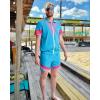 image:imageUOUA 80s Outfit for Men 90s Color Block Costumes 2 Piece Retro Short Sleeve Jacket amp Shorts Set for PartyBlue