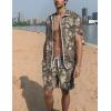 image:imageUOUA 80s Outfit for Men 90s Color Block Costumes 2 Piece Retro Short Sleeve Jacket amp Shorts Set for PartyBrown Leaves