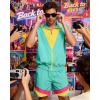 image:imageUOUA 80s Outfit for Men 90s Color Block Costumes 2 Piece Retro Short Sleeve Jacket amp Shorts Set for PartyMintgreen
