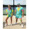 image:imageUOUA 80s Outfit for Men 90s Color Block Costumes 2 Piece Retro Short Sleeve Jacket amp Shorts Set for PartyMintgreen
