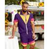 image:imageUOUA 80s Outfit for Men 90s Color Block Costumes 2 Piece Retro Short Sleeve Jacket amp Shorts Set for PartyViolet