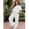 image:imageUOUA Womens Plus Size Sweatsuit 2 Piece Outfits Summer Short Sleeve Tops Wide Leg Pants Tracksuit Lounge Sets White XL