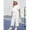 image:imageUOUA Womens Plus Size Sweatsuit 2 Piece Outfits Summer Short Sleeve Tops Wide Leg Pants Tracksuit Lounge Sets White XL