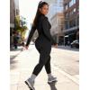 image:imageUOUA Womens Workout Set Two Piece Outfits Bodycon Long Sleeve Zipper Jacket amp Leggings for Gym TracksuitBlack