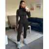 image:imageUOUA Womens Workout Set Two Piece Outfits Bodycon Long Sleeve Zipper Jacket amp Leggings for Gym TracksuitBlack