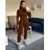 image:imageUOUA Womens Workout Set Two Piece Outfits Bodycon Long Sleeve Zipper Jacket amp Leggings for Gym TracksuitBrown