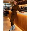 image:imageUOUA Womens Workout Set Two Piece Outfits Bodycon Long Sleeve Zipper Jacket amp Leggings for Gym TracksuitBrown