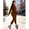image:imageUOUA Womens Workout Set Two Piece Outfits Bodycon Long Sleeve Zipper Jacket amp Leggings for Gym TracksuitBrown