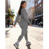 image:imageUOUA Womens Workout Set Two Piece Outfits Bodycon Long Sleeve Zipper Jacket amp Leggings for Gym TracksuitGrey