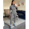 image:imageUOUA Womens Workout Set Two Piece Outfits Bodycon Long Sleeve Zipper Jacket amp Leggings for Gym TracksuitGrey