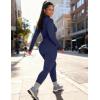image:imageUOUA Womens Workout Set Two Piece Outfits Bodycon Long Sleeve Zipper Jacket amp Leggings for Gym TracksuitNavy